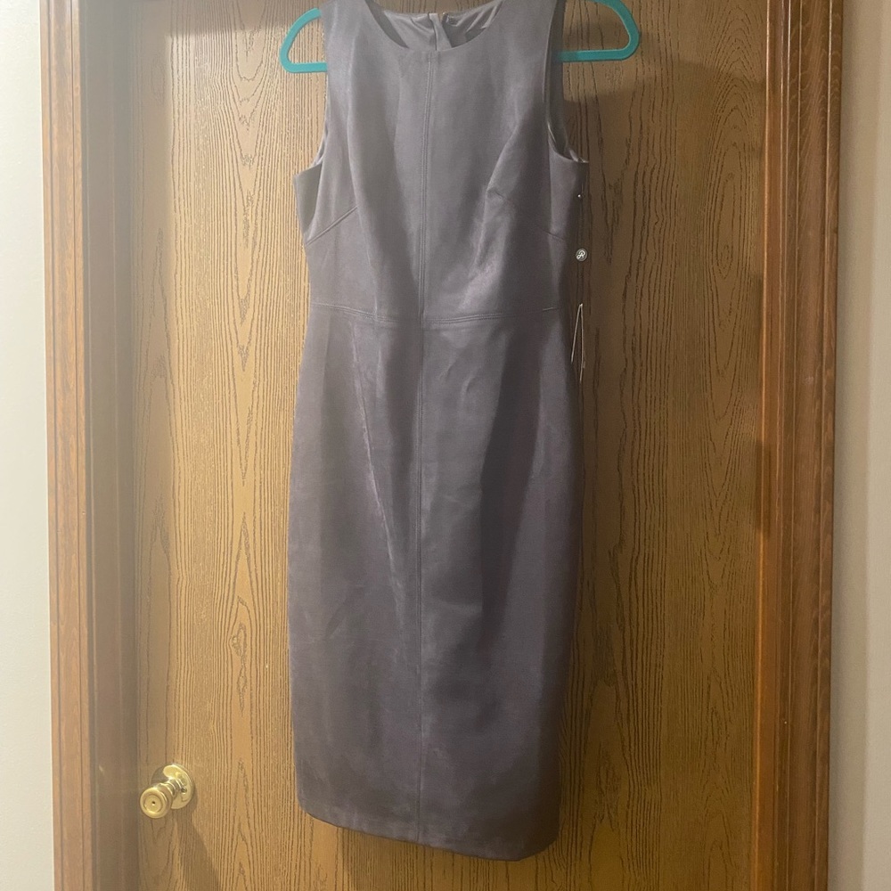 Adrianna Papell gunmetal scuba suede sheath dress